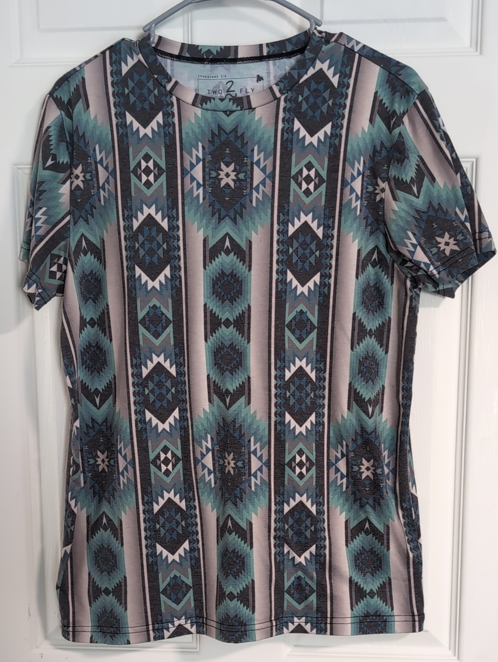 2 Fly Co Women's Teal Aztec Print Short Sleeve Top